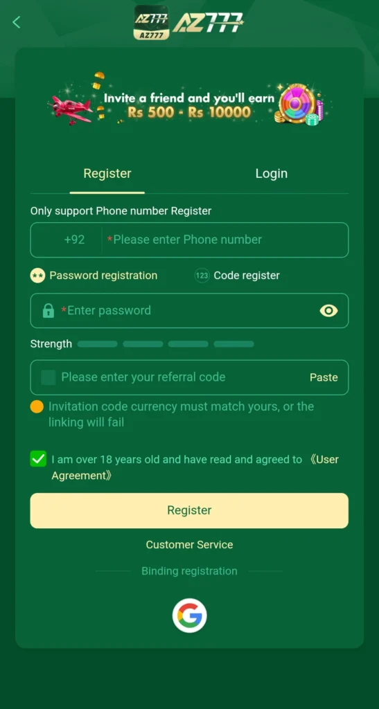 AZ777 Register Image